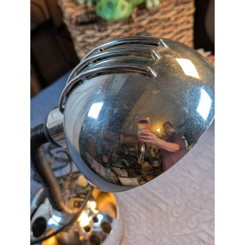 Vintage Bauhaus Style Chrome Dome Desk Lamp | Mid Century Space Age Task Light